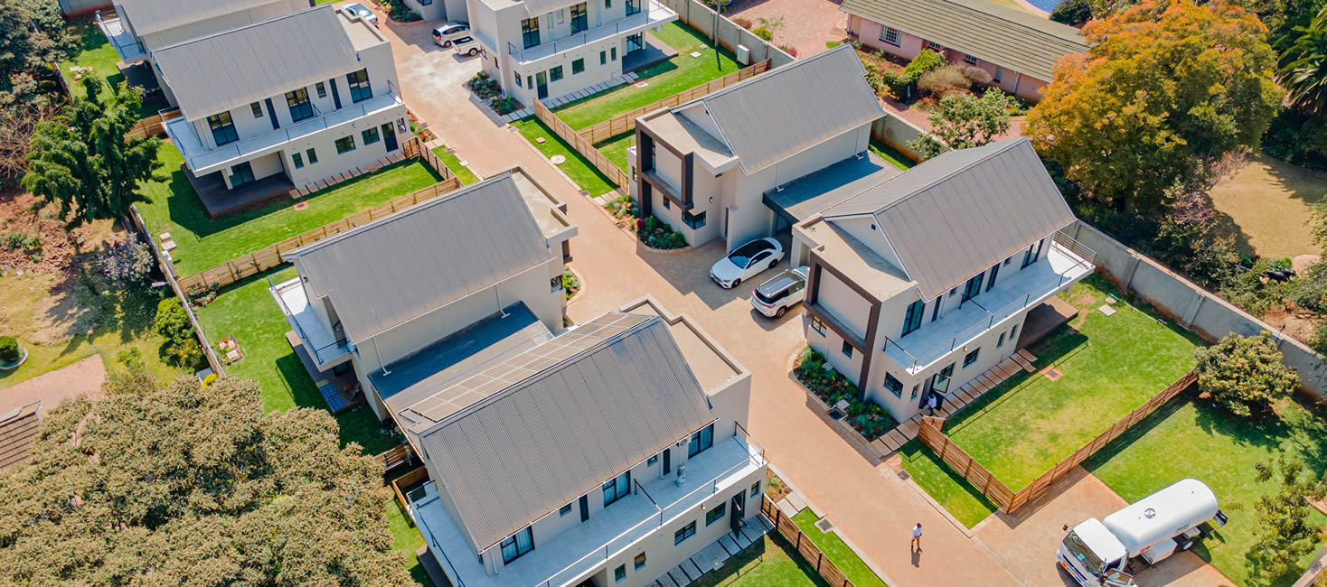 Aerial view of a modern residential cluster estate served by EnviroGas